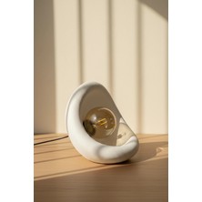 Modern Beton Dokulu Abajur | Organik Oval Gece Lambası (Masaüstü Komodin Lambası) 25 cm