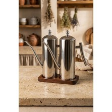 Atbyhome 2'li Çelik 3 Parça 1000ML Standlı Çok Amaçlı Demlik Yağlık Yağdanlık Seti
