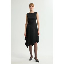 Love My Body Asimetrik Saten Elbise Siyah 124L9743000