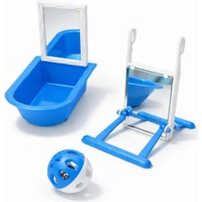 Papağanhane Kuş Oyuncak Seti 3’lü Mavi – Aynalı Banyo Küveti, Aynalı Tünek Salıncak, Zilli Top