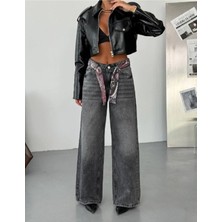 DENİKK Trend Özel Tasarım Aksesuar Kemerli Wide Leg Denim Rahat Kalıp Jean Pantolon 40226