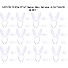 K-Yonlineticaret Beyaz Tavşan Kostüm Seti – Taç, Papyon, Kuyruk (12’li Paket)