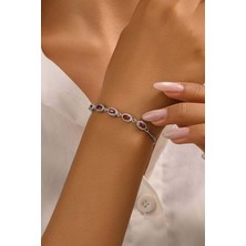 Fayra Accessories Garnet Doğal Taşlı Beyaz Altın Kaplama Asansör Bileklik