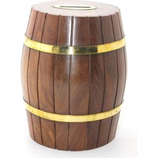 Erdo Ticaret Pirinç Ahşap Fıçı Kumbara 15 cm WB538