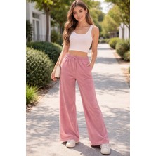 Fancy & Fun Kadın Yüksek Bel Oversize Beli Lastikli Arka Cepli 3 Iplik Kumaş Eşofman Altı