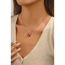 Fayra Accessories Turmalin Doğal Taşlı Kalpli Yonca Figürlü Altın Kaplama Kolye