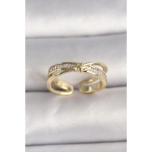 Ett Pirinç Gold Renk Zirkon Taşlı Yıldız Detaylı Ayarlanabilir Kadın Yüzük