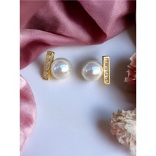 Fayra Accessories Kristal Taşlı Inci Küpe 18 K Altın Kaplama