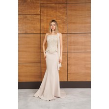 Livanomi Straplez Üstü Taş Aksesuarlı Gold Siyah Abiye