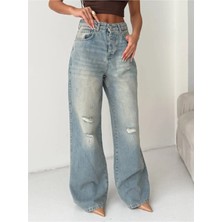 DENİKK Trend Özel Tasarım Wide Leg Denim Rahat Kalıp Jean Pantolon(1)