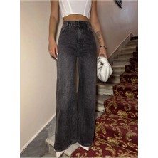 DENİKK Trend Taslı Parlak Kumaş Wide Leg Denim Jean Pantolon