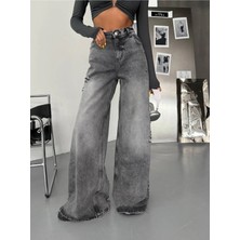 DENİKK Rend Yüksek Bel Geniş Paça Bel Ayarlanabilir Jean Denim Baggy Pantolon-High Rise Wide Leg Jean