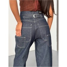 DENİKK Trend Özel Tasasarım Beli Kemerli Ayarlanabilir Cep Tasarımlı Baggy Denim Jean Pantlon