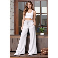 Fancy & Fun Kadın Yüksek Bel Oversize Beli Lastikli Yan Cepli Garnili 3 Iplik Kumaş Eşofman Altı