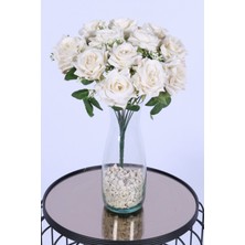 Yapay Çiçek Sitesi Tomurcuk Detaylı Yapay Gül Demeti Beyaz 12 Dal