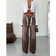 DENİKK Trend Özel Tasarım Aksesuar Kemerli Wide Leg Denim Rahat Kalıp Jean Pantolon 40226