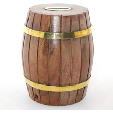 K-Yonlineticaret Pirinç Ahşap Fıçı Kumbara 12.5 cm WB535