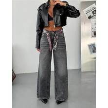 DENİKK Trend Özel Tasarım Aksesuar Kemerli Wide Leg Denim Rahat Kalıp Jean Pantolon 40226