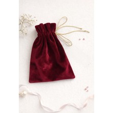 Buem Shop Rosmira Mini Kese 10X15 cm | Bordo Kadife Altın Ipli Hediye & Takı Kesesi