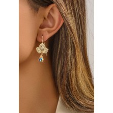 Fayra Accessories Kristal Taşlı Yaprak Figürlü Altın Kaplama Küpe