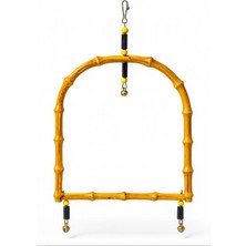 Papağanhane Bambu Görünümlü Papağan Salıncağı – Çanlı, Metal Askı Aparatlı, Orta Boy Kuşlar ve Paraket Için