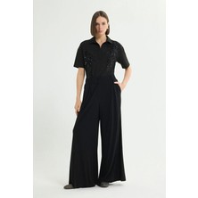 Love My Body Kemer Detaylı Pileli Bol Pantolon Siyah 153L9766000