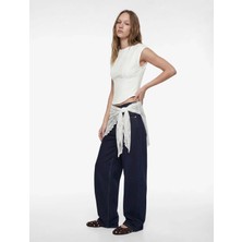 Koton Dikiş Detaylı Crop Ekru Kadın T-Shirt 6SAL10009IK
