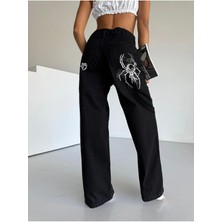 DENİKK Trend Özel Tasarım Yüksek Bel Lazerli Wide Leg Denim Jean Pantlon