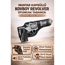 Trendzone Mantar Kapsüllü Kovboy Revolver Metal Tabanca Kılıflı | Sesli Patlama Efektli Döner Tamburlu Silah