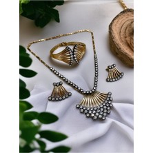 Fayra Accessories Elmas Kaburga Kolye Küpe ve Bileklik Seti