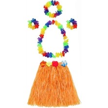 K-Yonlineticaret Yetişkin ve Çocuk Uyumlu Luau Aloha Hawaii Turuncu Etek ve Renkli Kolye Taç 2 Adet