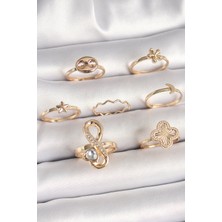 Ett Pirinç Gold Renk Zirkon Taşlı Sonsuzluk Figür Yıldız Detay Kadın Yüzük Kombini