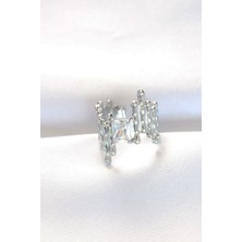 Ett Silver Renk Tırtıklı Kalın Baget Taş Tasarım Ayarlanabilir Yüzük