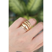 Ett Pirinç Gold Renk Ayarlanabilir Tırtıklı Bombe Yüzük