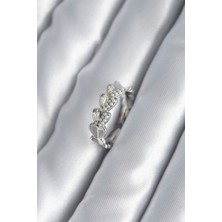 Ett Pirinç Gümüş Renk Kalp Model Inci Detay Kadın Yüzük