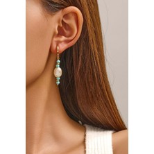Fayra Accessories Turkuaz Taş ve Incili Altın Kaplama Küpe