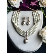 Fayra Accessories Inci Set Takım Zirkon Taşlı Inci Küpe ve Inci Kolye Seti