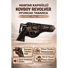 Trendzone Mantar Kapsüllü Kovboy Revolver Metal Tabanca Kılıflı | Sesli Patlama Efektli Döner Tamburlu Silah