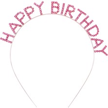 K-Yonlineticaret Pembe Renk Kristal Taşlı Gold Renk Kaplama Happy Birthday Taç 16X17 cm