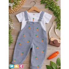 Kız Erkek Bebek Çocuk Jean Salopet 2' Li Kot Tulum Takim