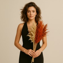 Hidden Botanics Turuncu & Bej 16 Adet 65 cm Büyük Pampas Otu Buketi – Şoklanmış Doğal Dekoratif Çiçek