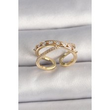 Ett Pirinç Gold Renk Zirkon Taşlı Ayarlanabilir Kadın Yüzük