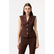 adL Peplum Gabardin Yelek Kahve 17943340005