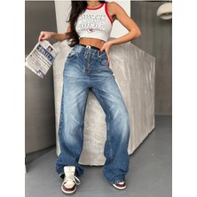 DENİKK Trend Özel Tasarım Wide Leg Denim Rahat Kalıp Paçası Yırtık Püsküllü Jean PANTOLON40226
