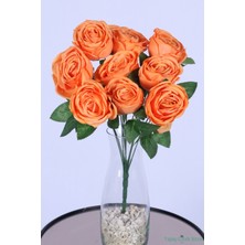 Yapay Çiçek Sitesi Gerçek Görünümlü Katmerli Yapay Gül Demeti Turuncu 9 Dal