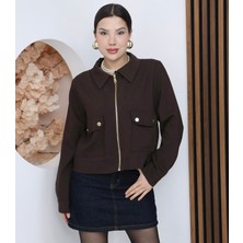 My Lunessa Zr Cepli Kısa Bomber Kahverengi Kumaş Ceket