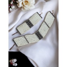 Fayra Accessories Antik Bronz Inci Tasma Kolye ve Inci Bileklik Seti