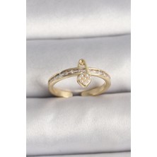 Ett Pirinç Gold Renk Zirkon Taşlı Inci Detay Kilit Kalp Figür Ayarlanabilir Yüzük