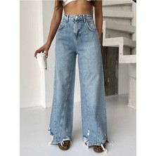 DENİKK Trend Yüksek Bel Geniş Paça Jean Denim Palazzo Pantolon-High Rise Wide Leg Jean