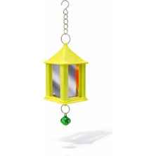 Papağanhane Kuş Oyuncağı 4 Tarafı Aynalı Fener Zilli Muhabbet Kuşu Kafes Oyuncağı Açık Sarı